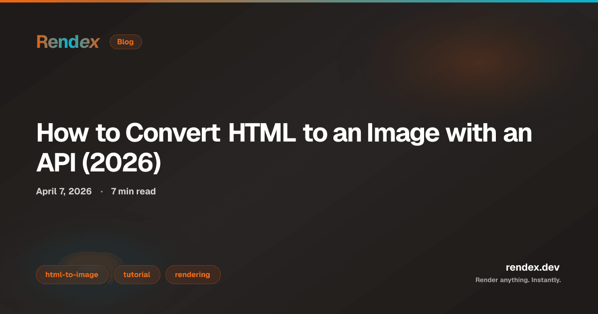 Python code converting HTML to an image with the Rendex API. html_to_image.py showing HTML template rendering to PNG