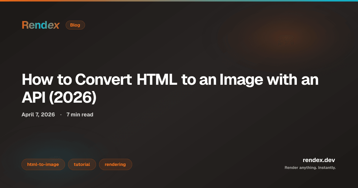 Python code converting HTML to an image with the Rendex API. html_to_image.py showing HTML template rendering to PNG