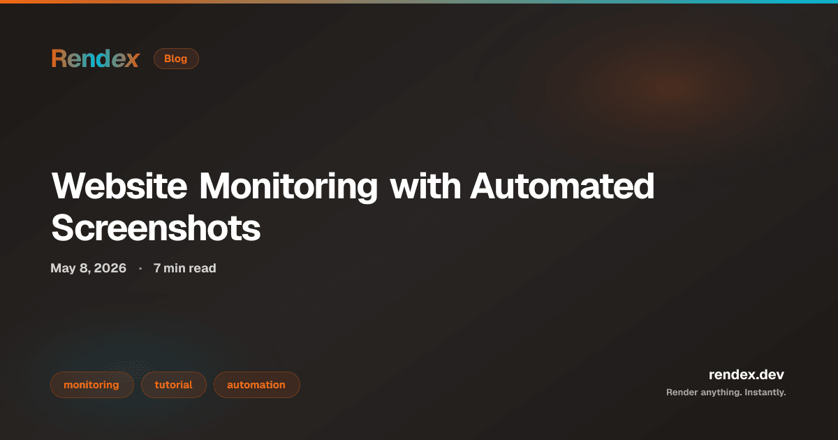 TypeScript Cloudflare Worker code for website monitoring screenshots: cron trigger calling Rendex API to capture pages hourly and diff against baseline