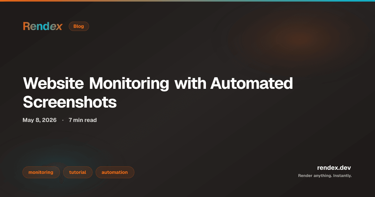 TypeScript Cloudflare Worker code for website monitoring screenshots: cron trigger calling Rendex API to capture pages hourly and diff against baseline